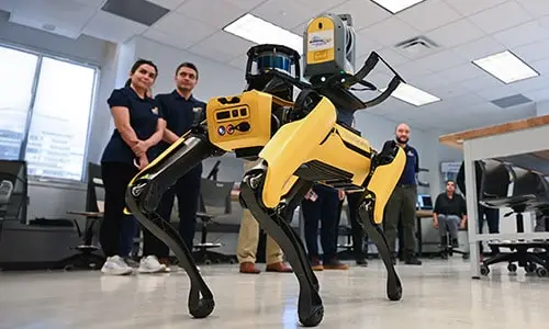 Student built robot in Mechanics lab