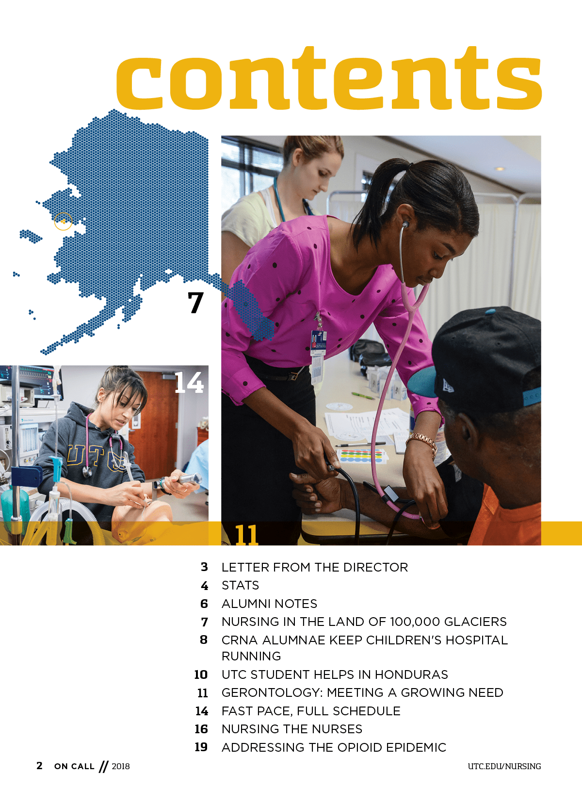 On Call | the magazine of the University of Tennessee at Chattanooga School of Nursing; text equivalent available at utc.edu/nursing/magazine/issues/2018
